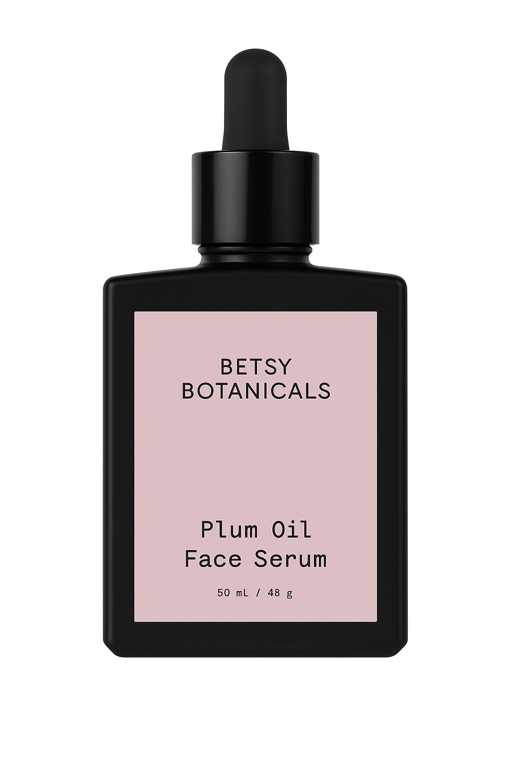 Betsy Botanicals Plum Oil Face Serum bottle with dropper on a white background